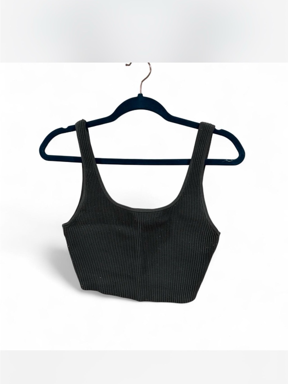 Babaton Gray Ribbed Square-Neck Crop Top